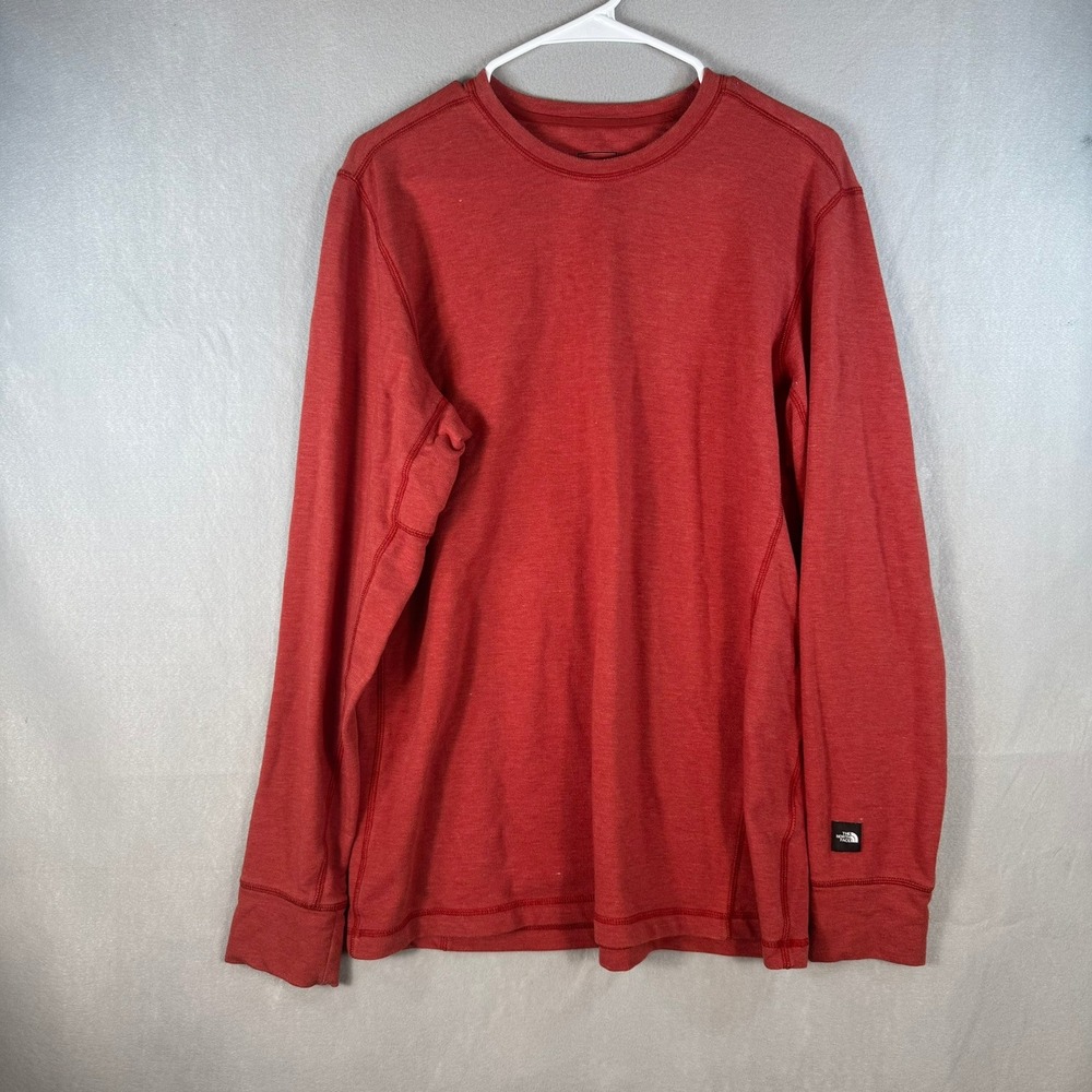 The North Face Mens Long Sleeve Crewneck Shirt Red Heathered Size Large